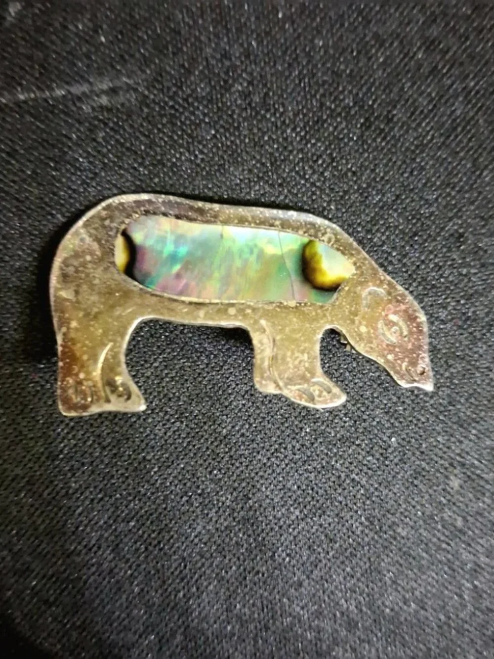Vintage Native American Sterling Inlay & Mexican Alpaca Abalone Bear Brooch Lot